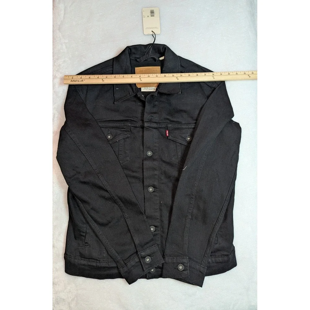 Levis Premium Trucker Jacket Mens Medium Black Denim Stretch Coat 723340403 NEW - Picture 7 of 12